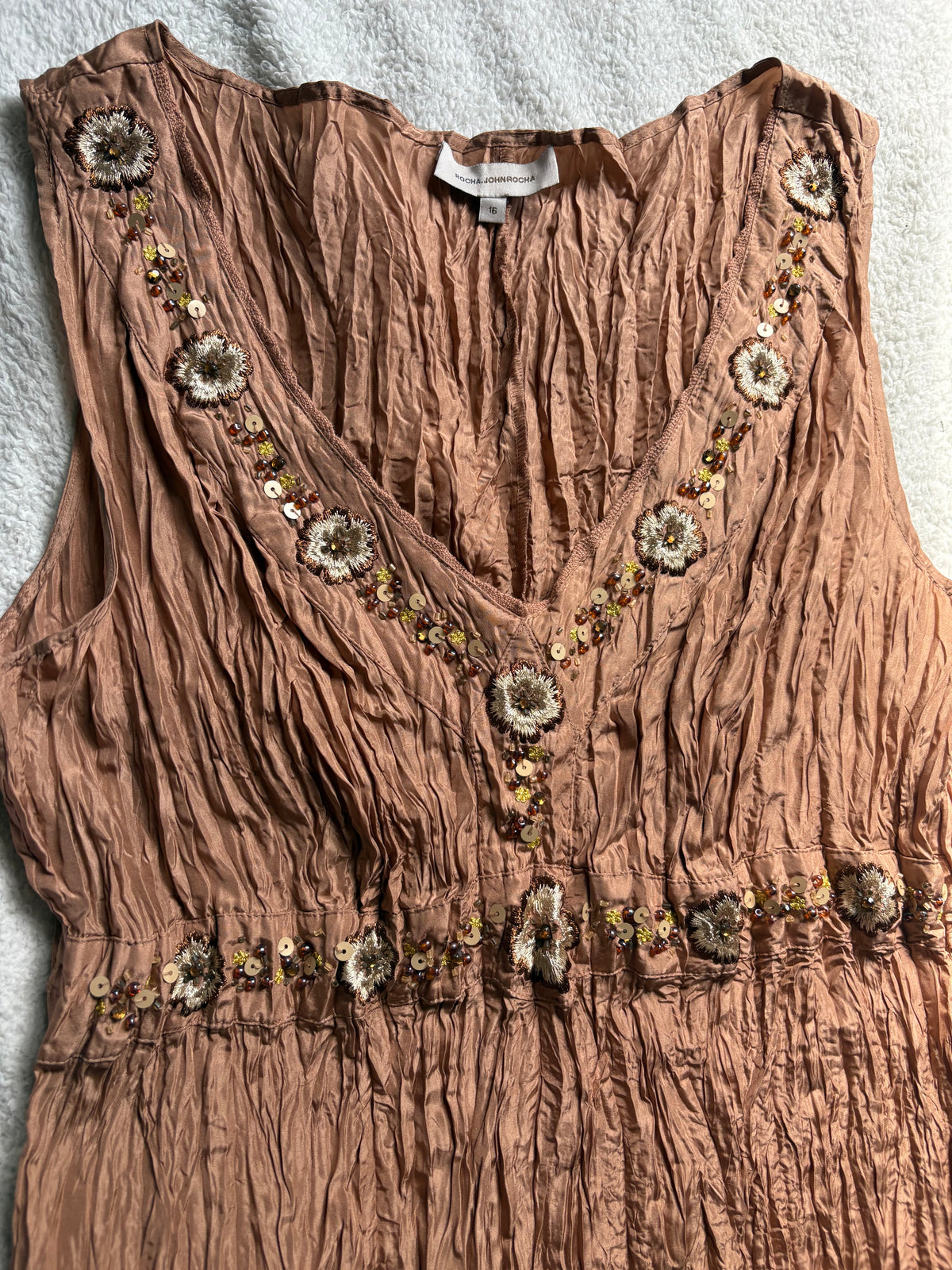Silk boho beaded vest with wrinkle detail