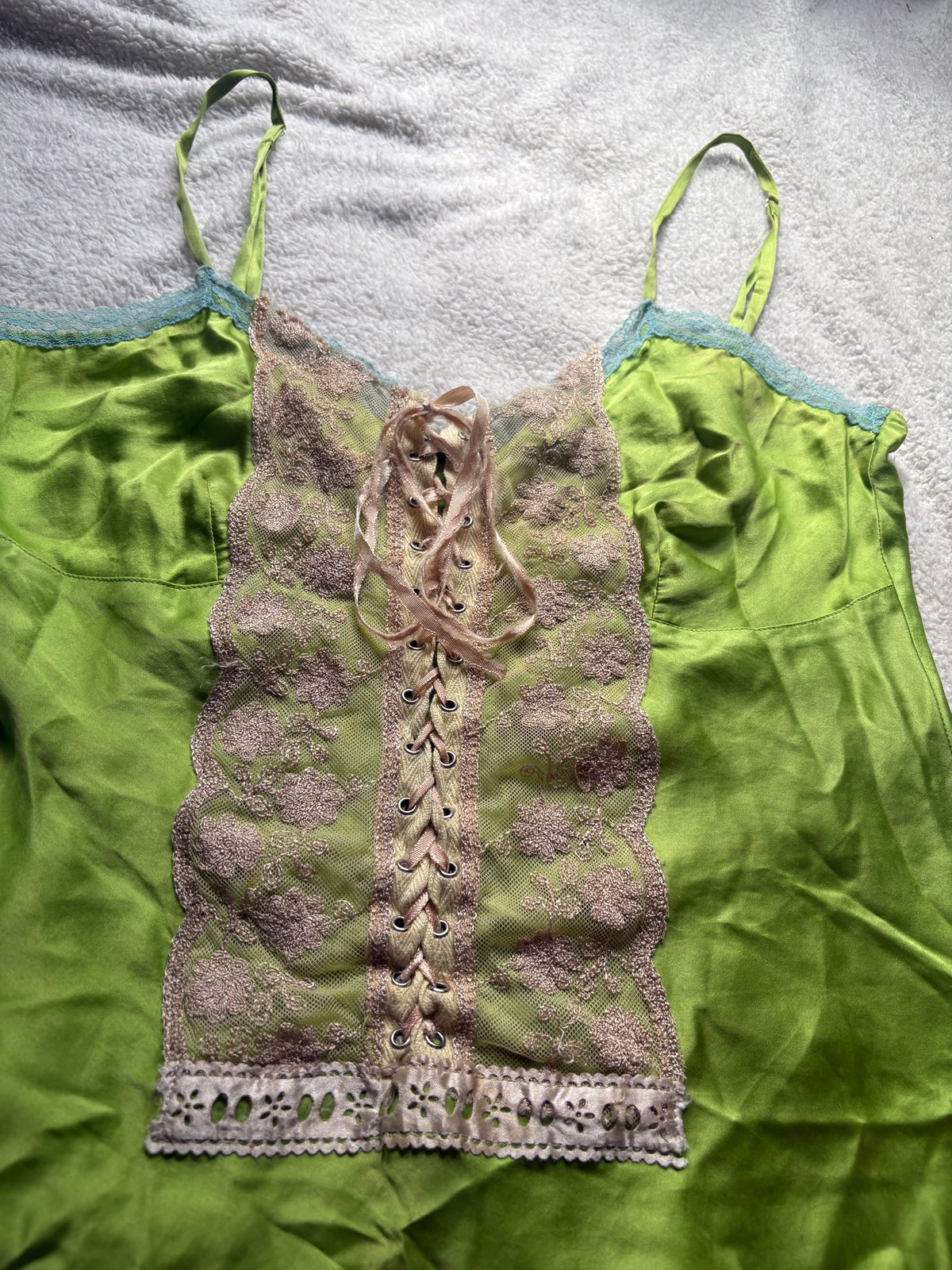 Silk Green Laced Cami with corset detail