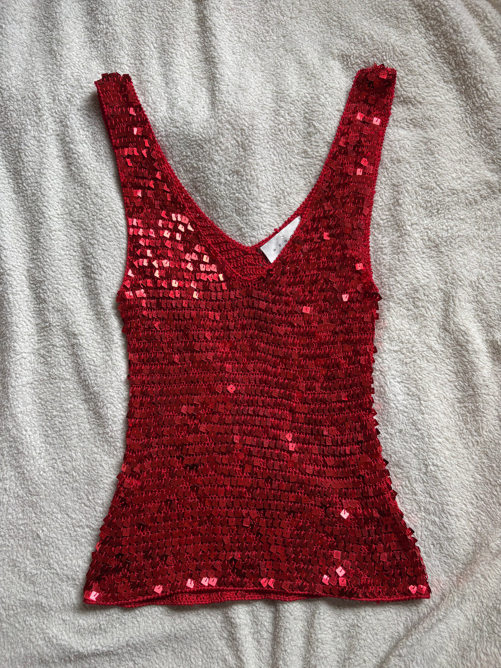 Red Ibiza Vibes Sequin Vest Top