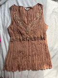 Silk boho beaded vest with wrinkle detail