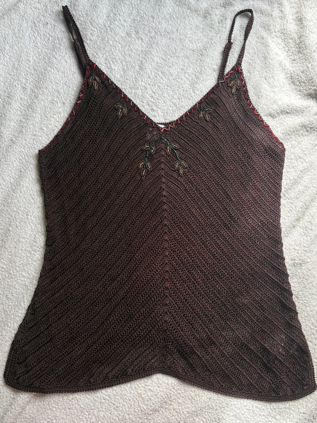 Etam Brown Crochet Beaded Vest