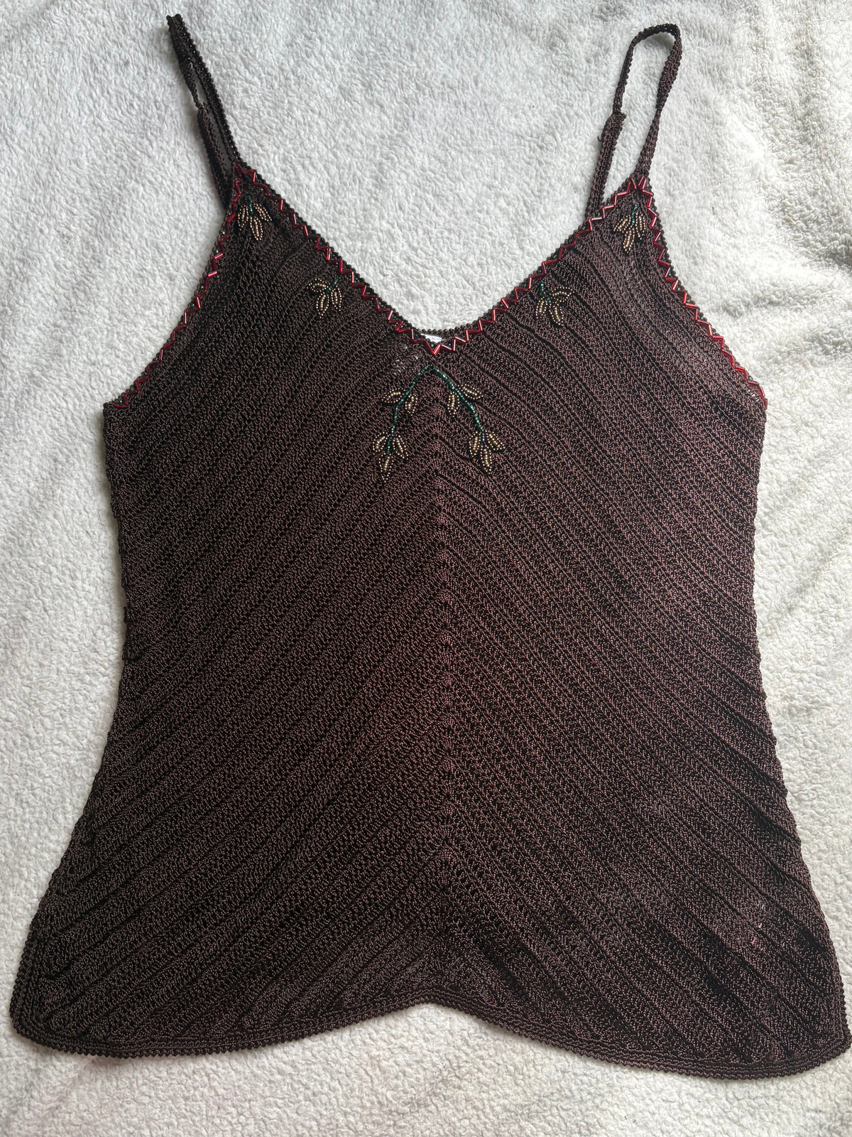 Etam Brown Crochet Beaded Vest