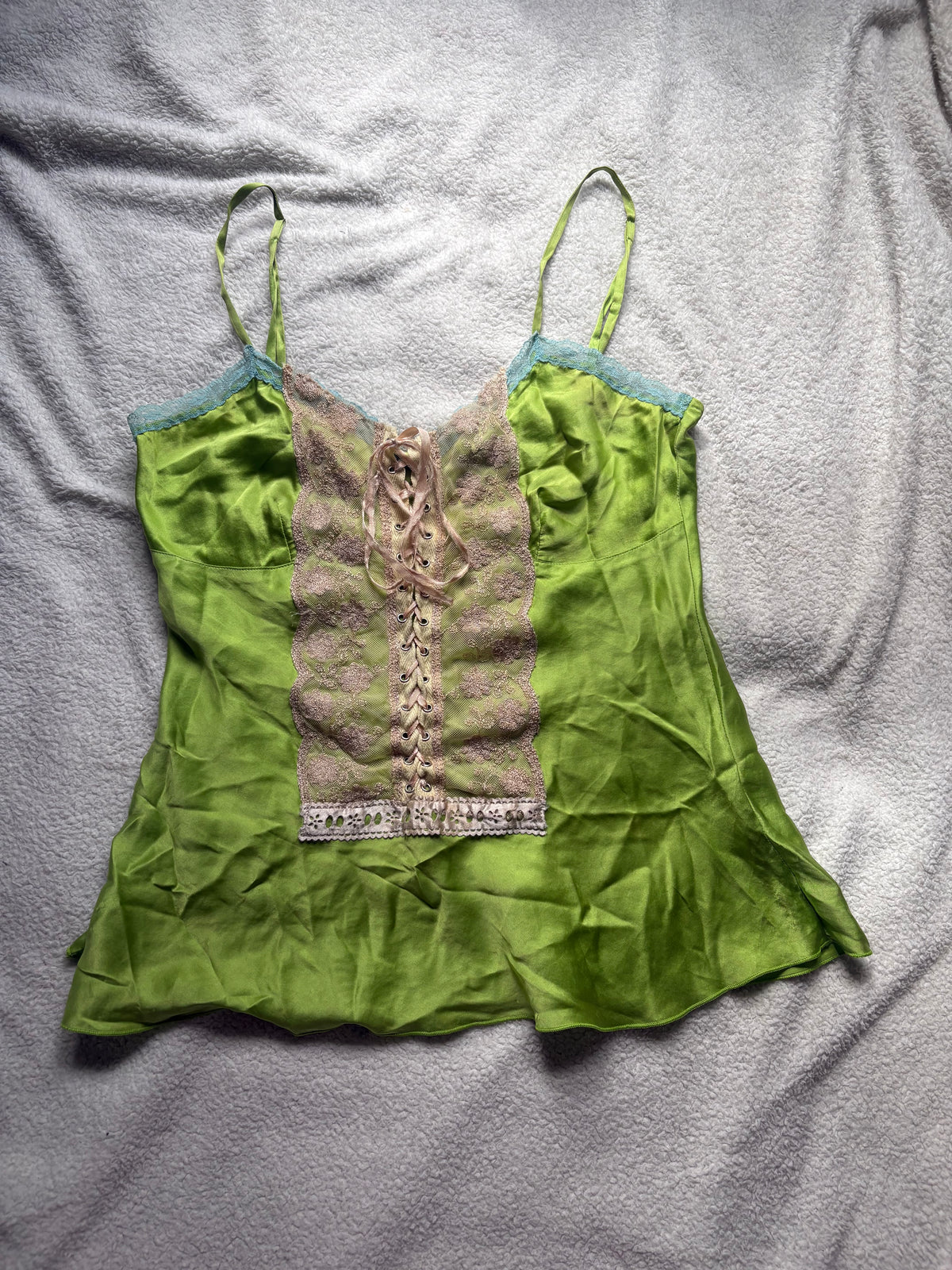 Silk Green Laced Cami with corset detail