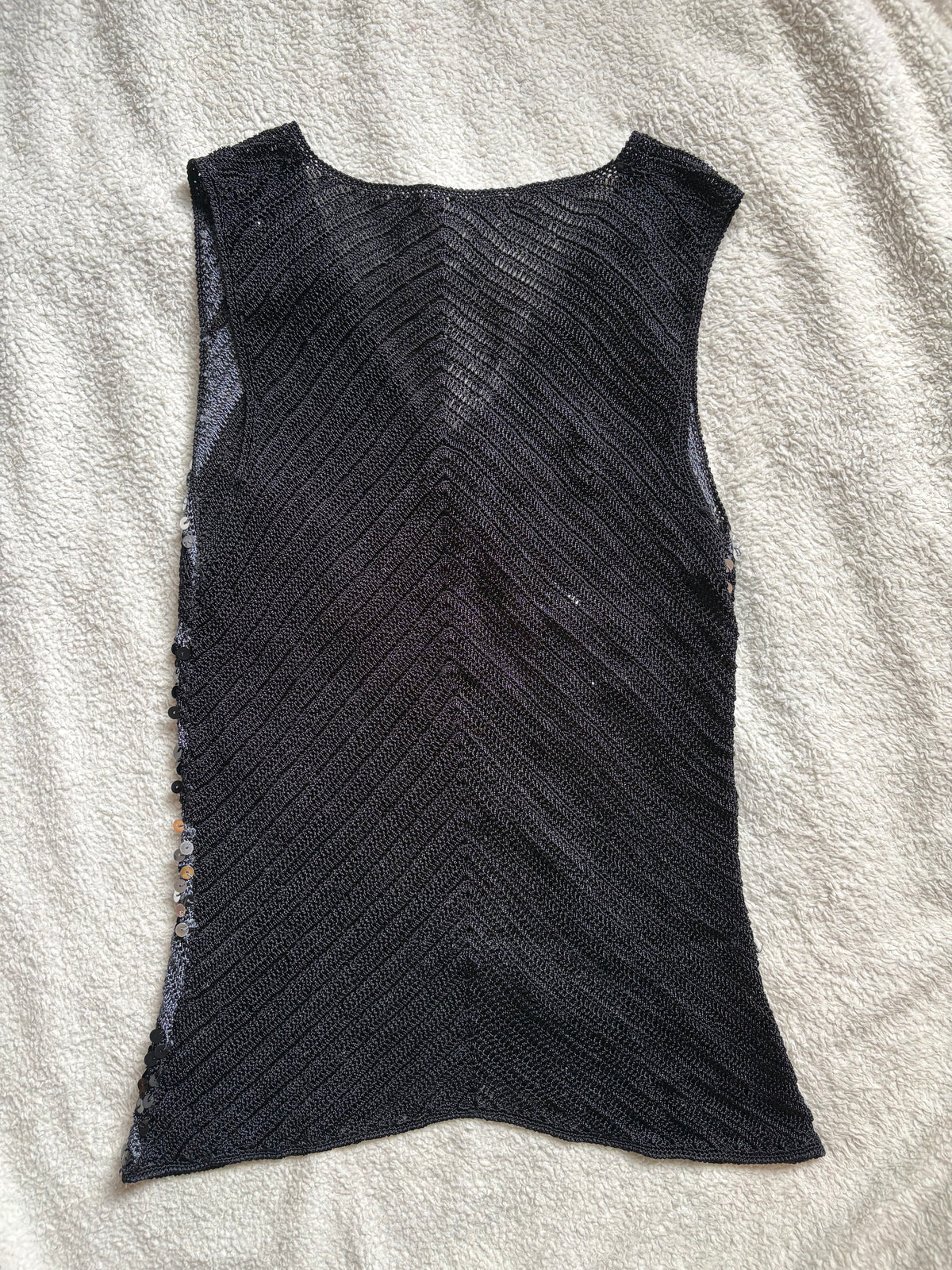 Navy Crochet Sequin Vest top
