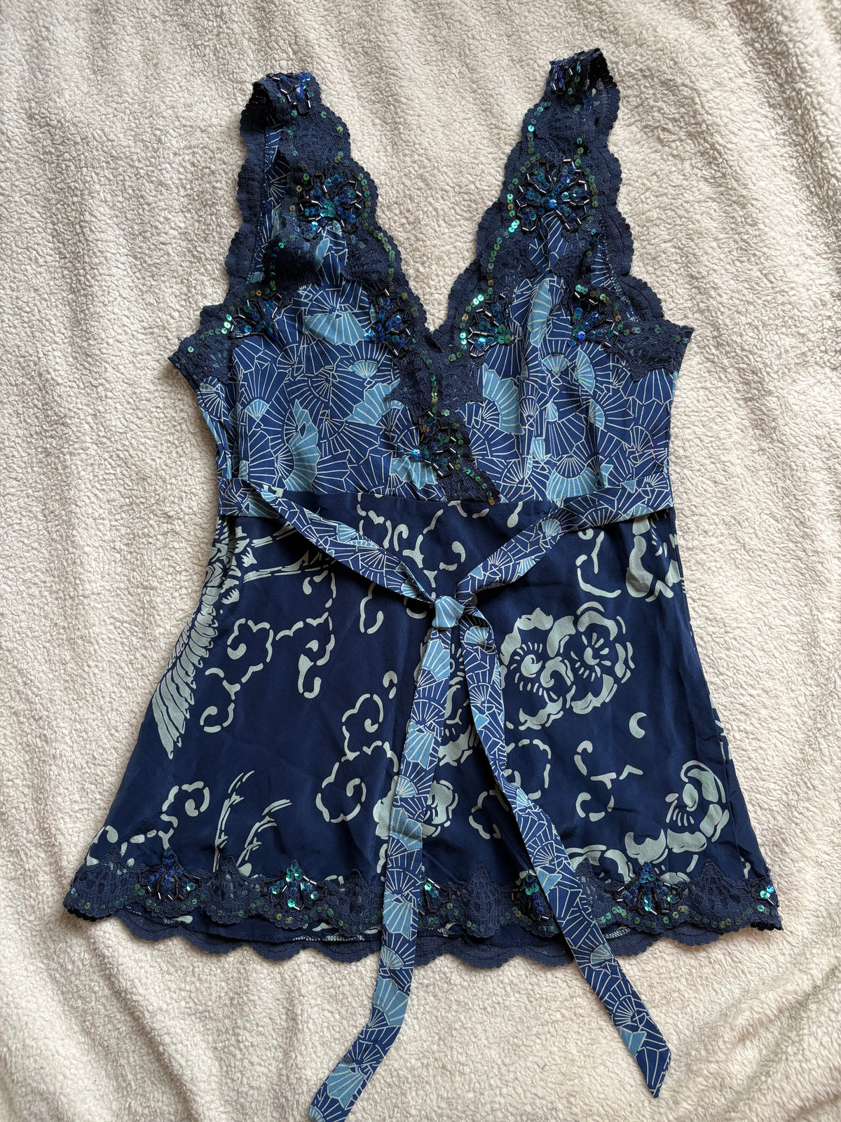 Lacey and Beaded Navy Vest/Cami