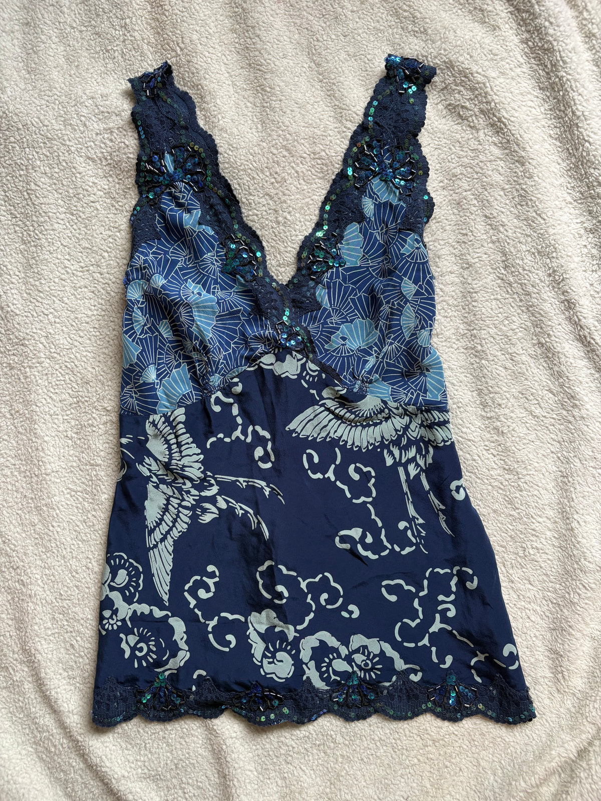 Lacey and Beaded Navy Vest/Cami