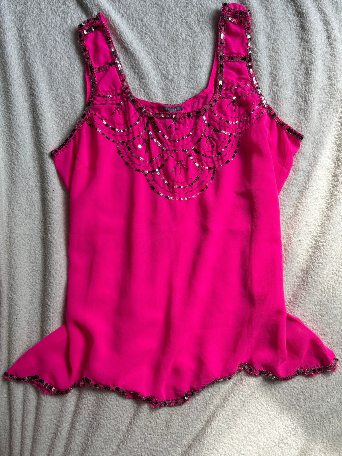 Hot pink beaded vest top