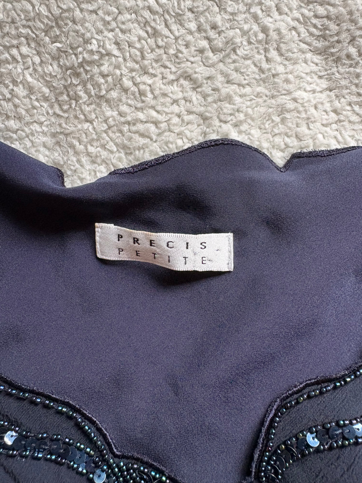 Navy Silk Cami top with beading and lettuce hem