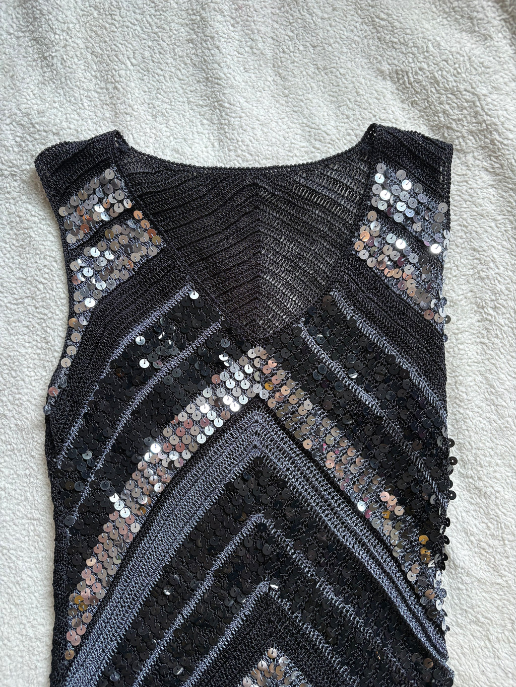 Navy Crochet Sequin Vest top