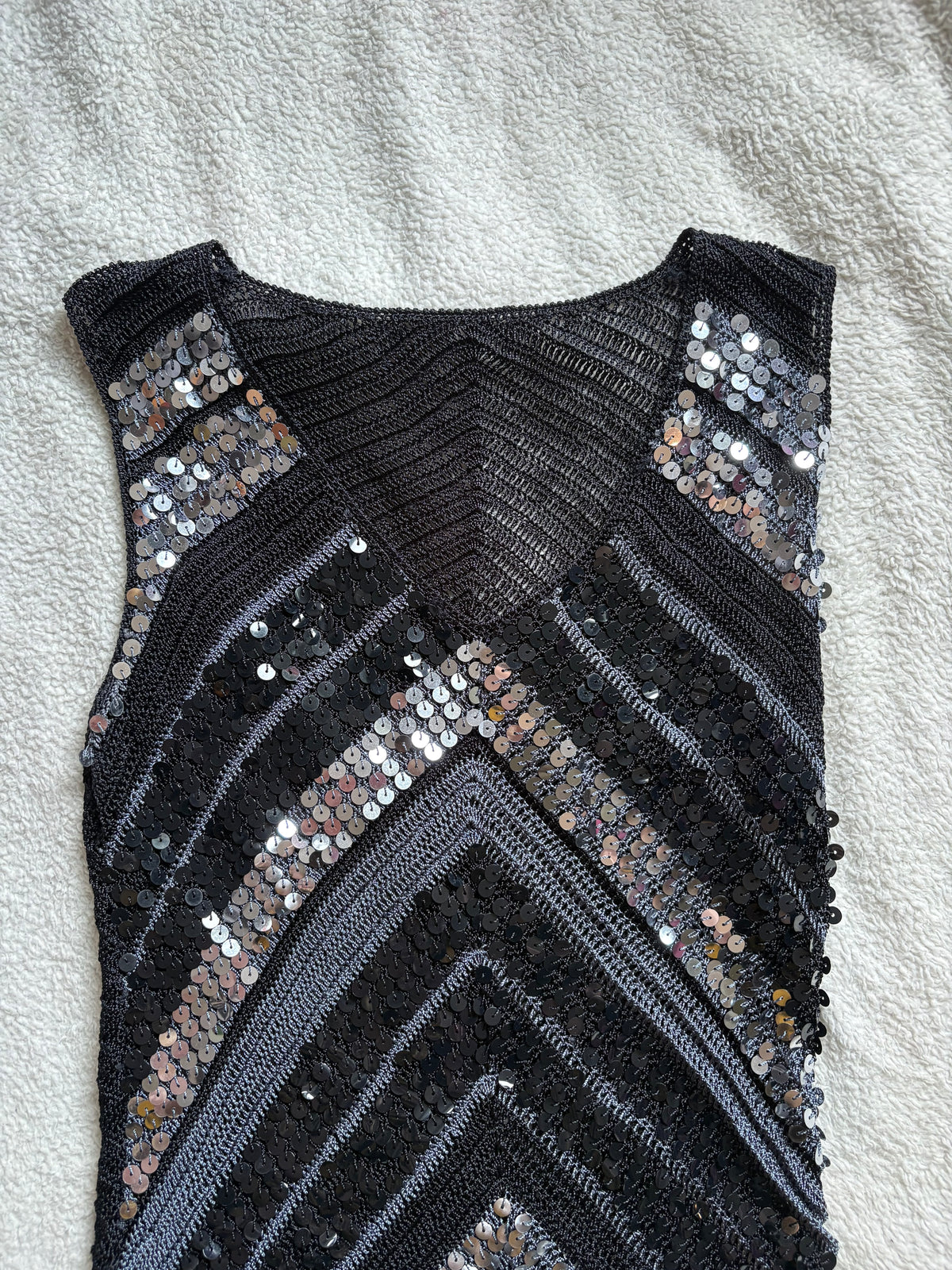 Navy Crochet Sequin Vest top