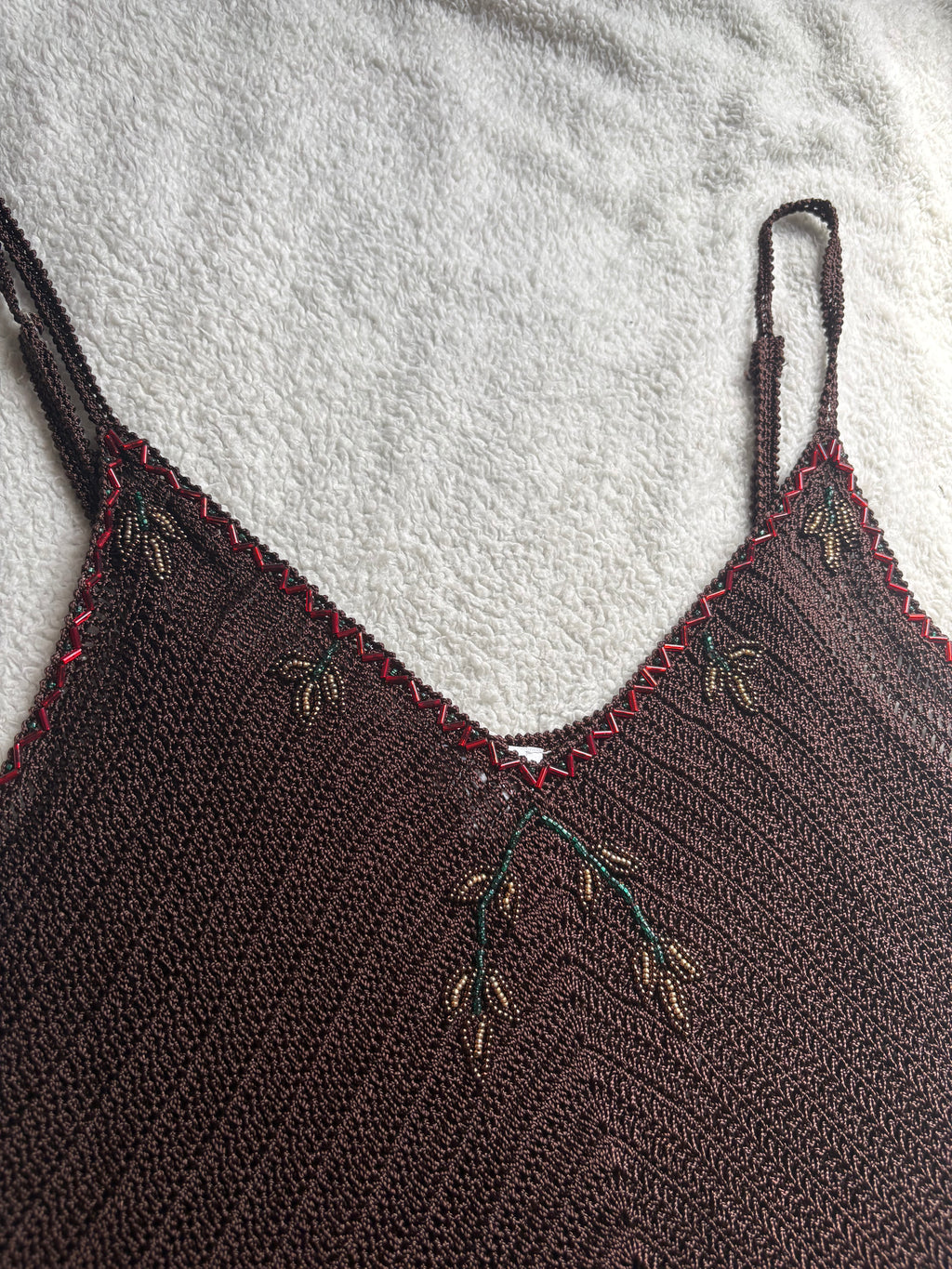 Etam Brown Crochet Beaded Vest