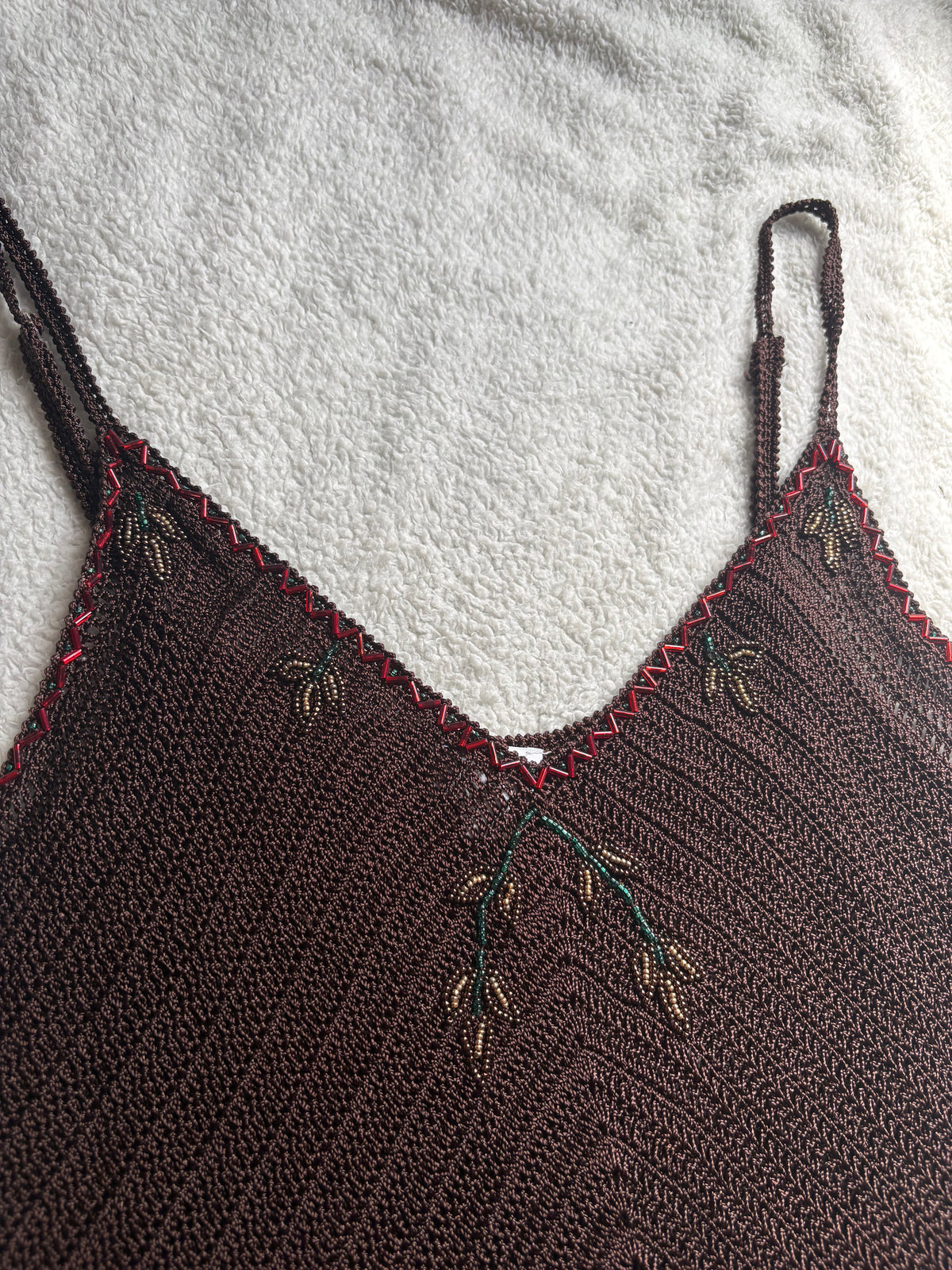 Etam Brown Crochet Beaded Vest
