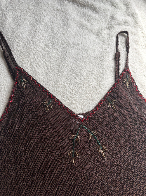 Etam Brown Crochet Beaded Vest