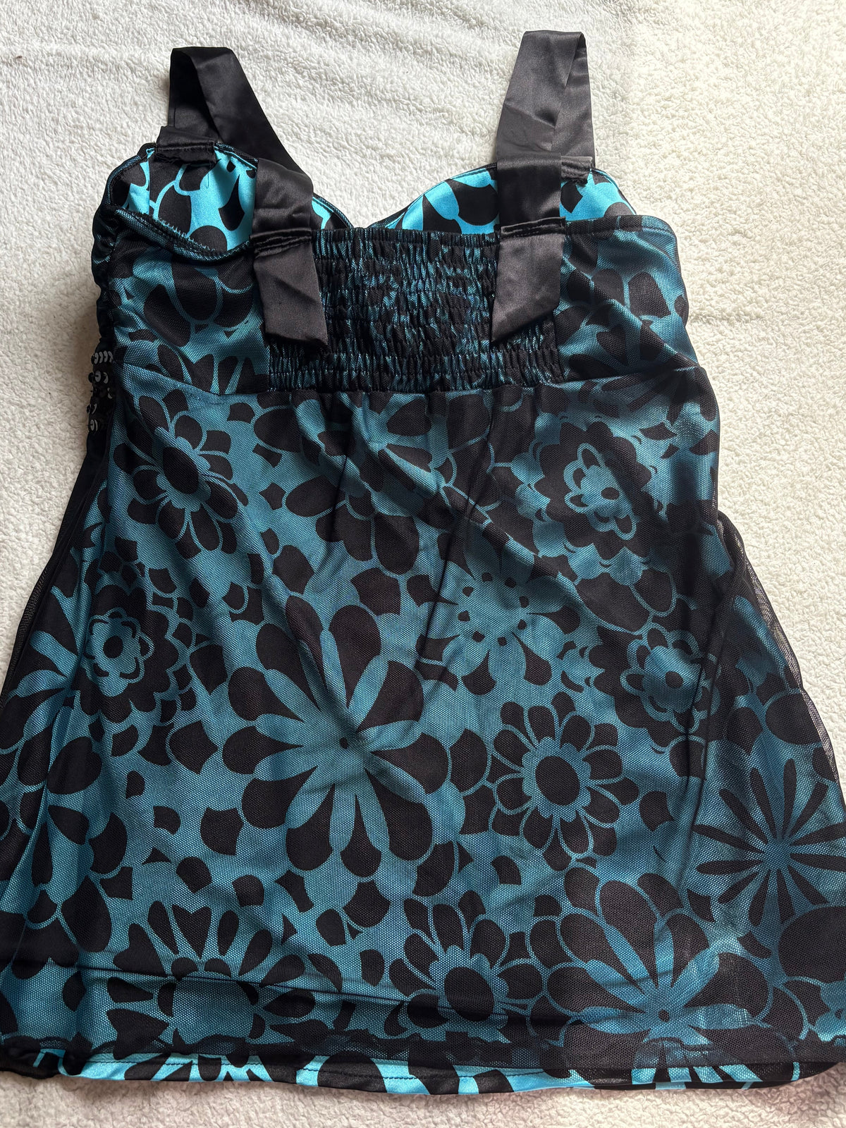 Turquoise Floral, Double layered sequin cami