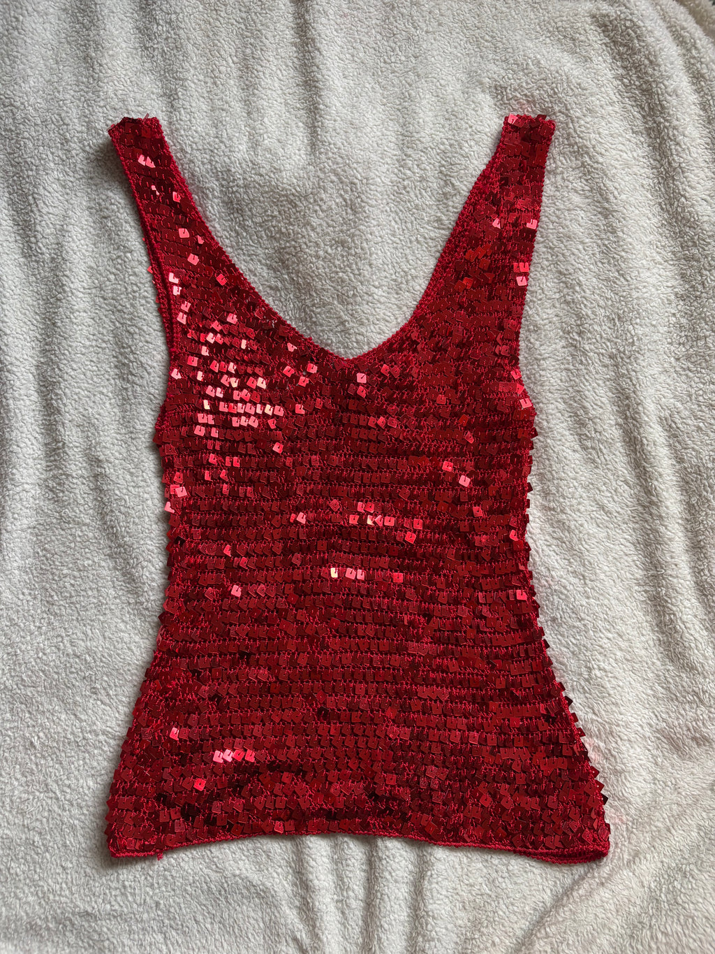 Red Ibiza Vibes Sequin Vest Top