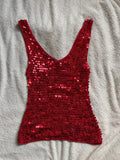 Red Ibiza Vibes Sequin Vest Top