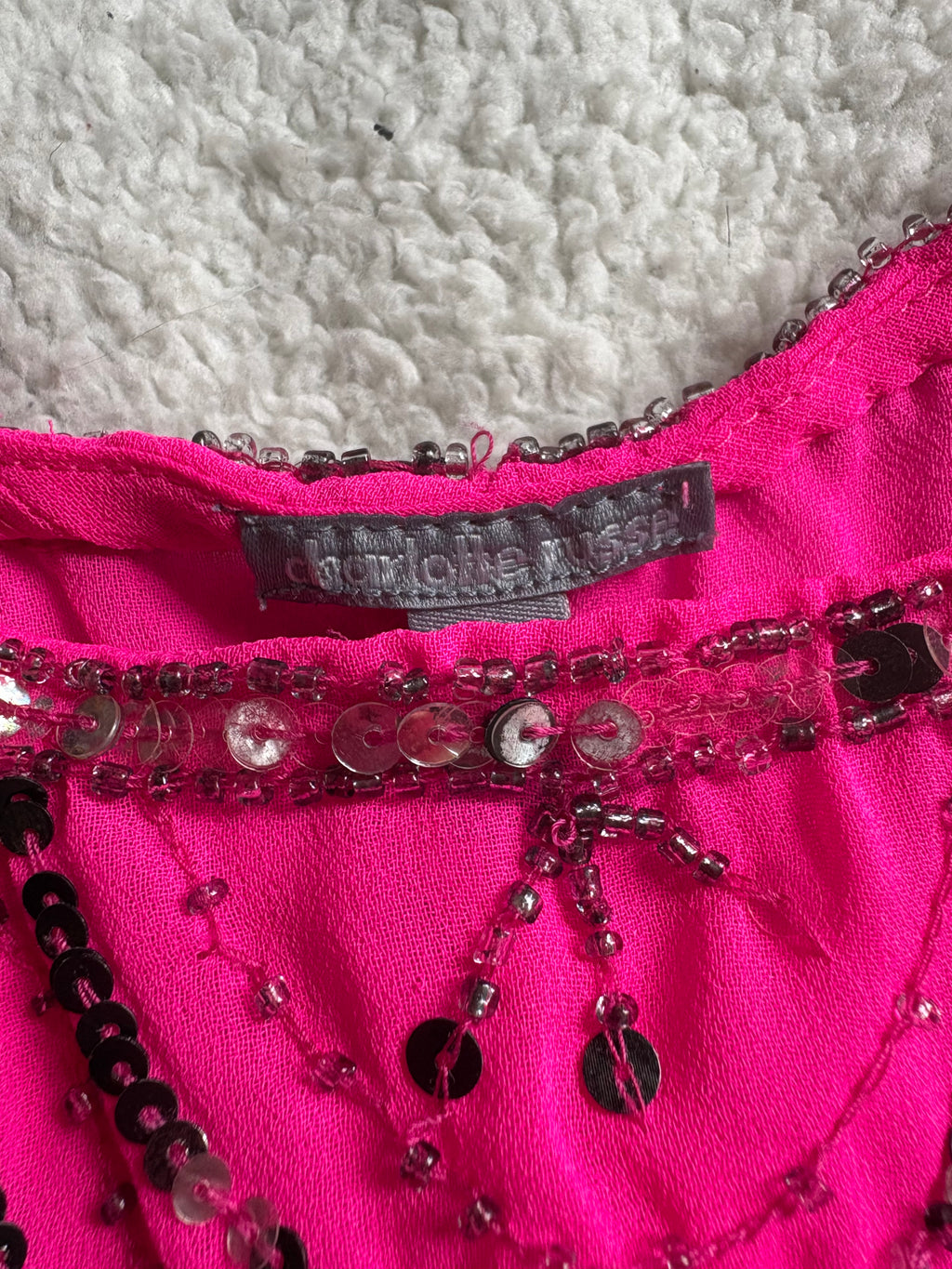 Hot pink beaded vest top