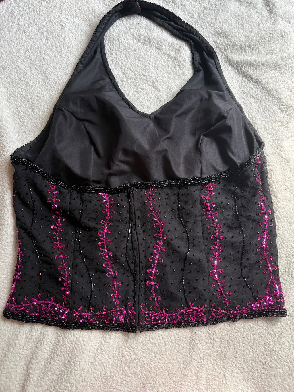 Silk Halter-Neck with pink beaded details