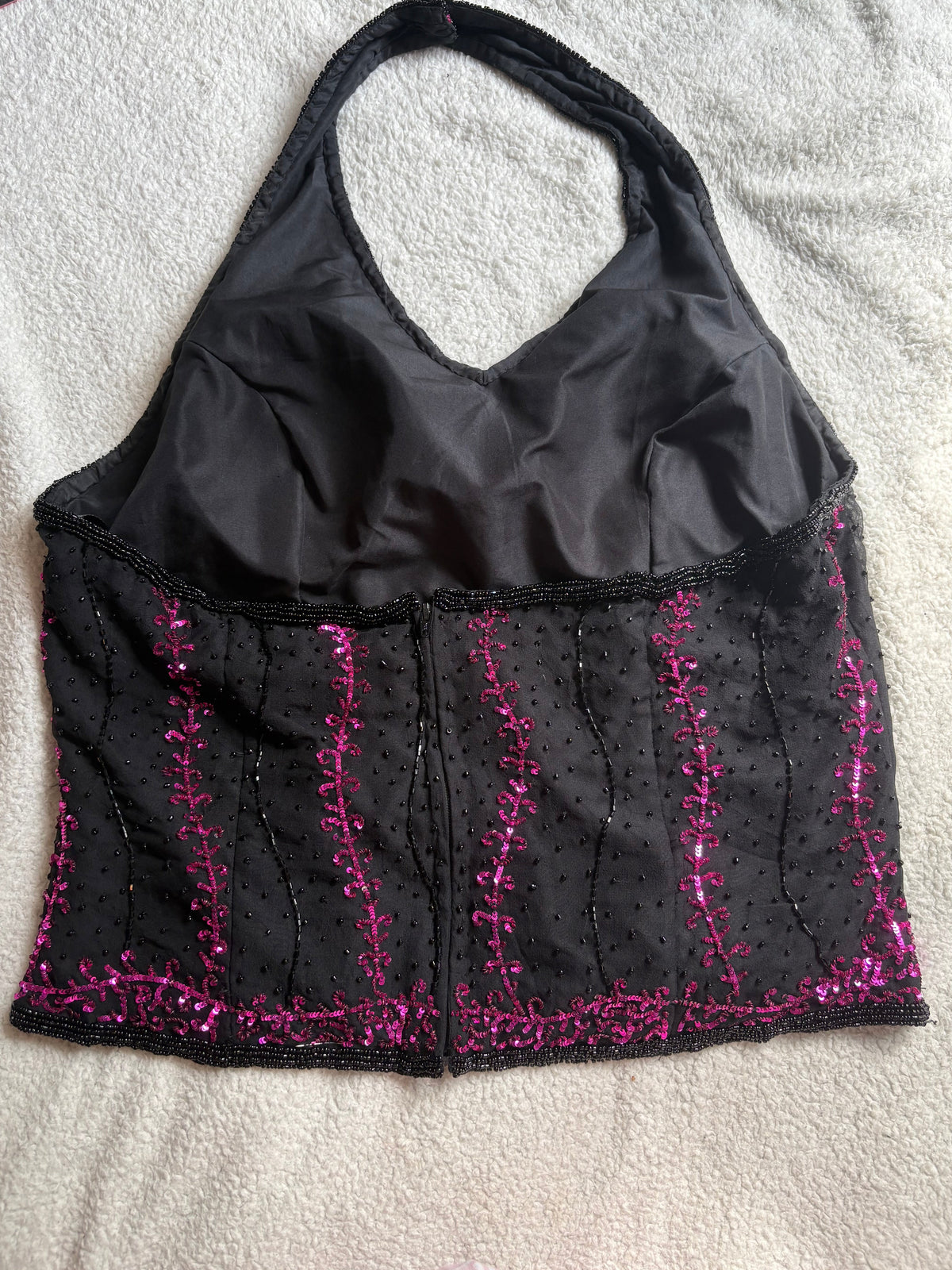 Silk Halter-Neck with pink beaded details