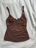 Brown Cami with Gold Beaded Details.