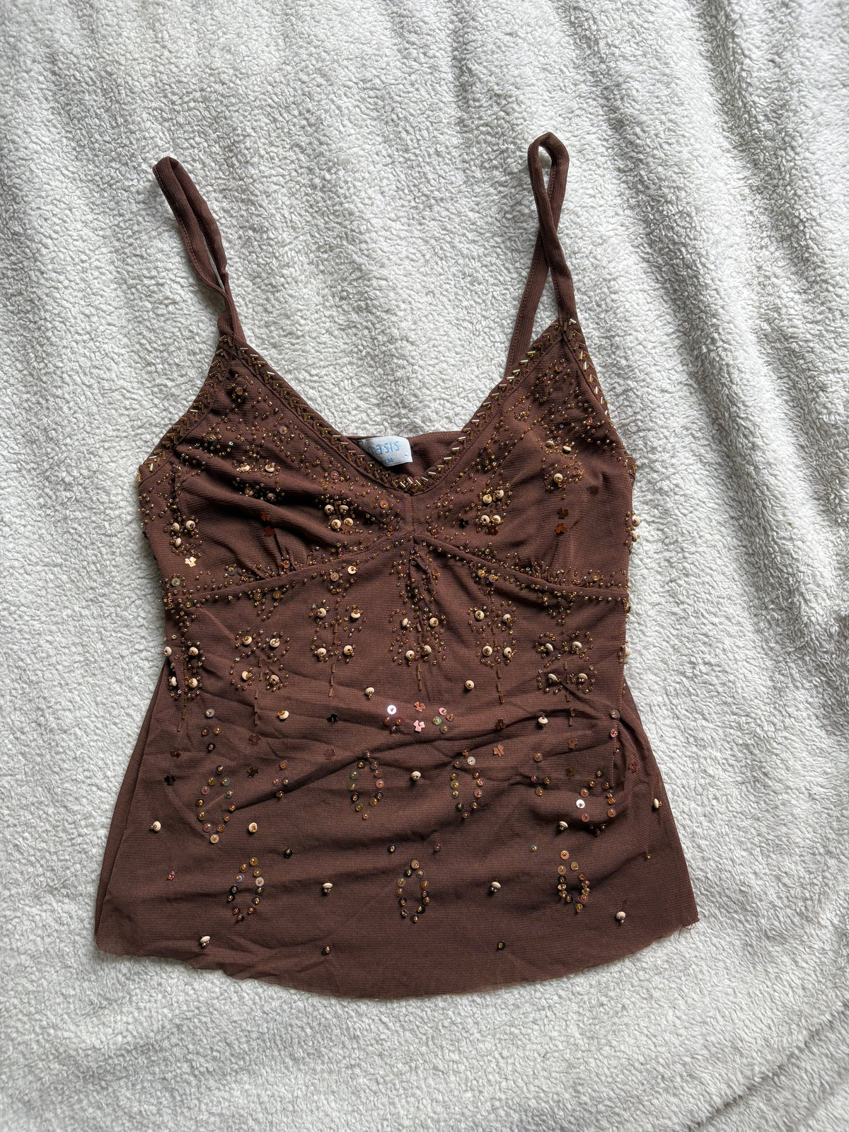 Brown Cami with Gold Beaded Details.