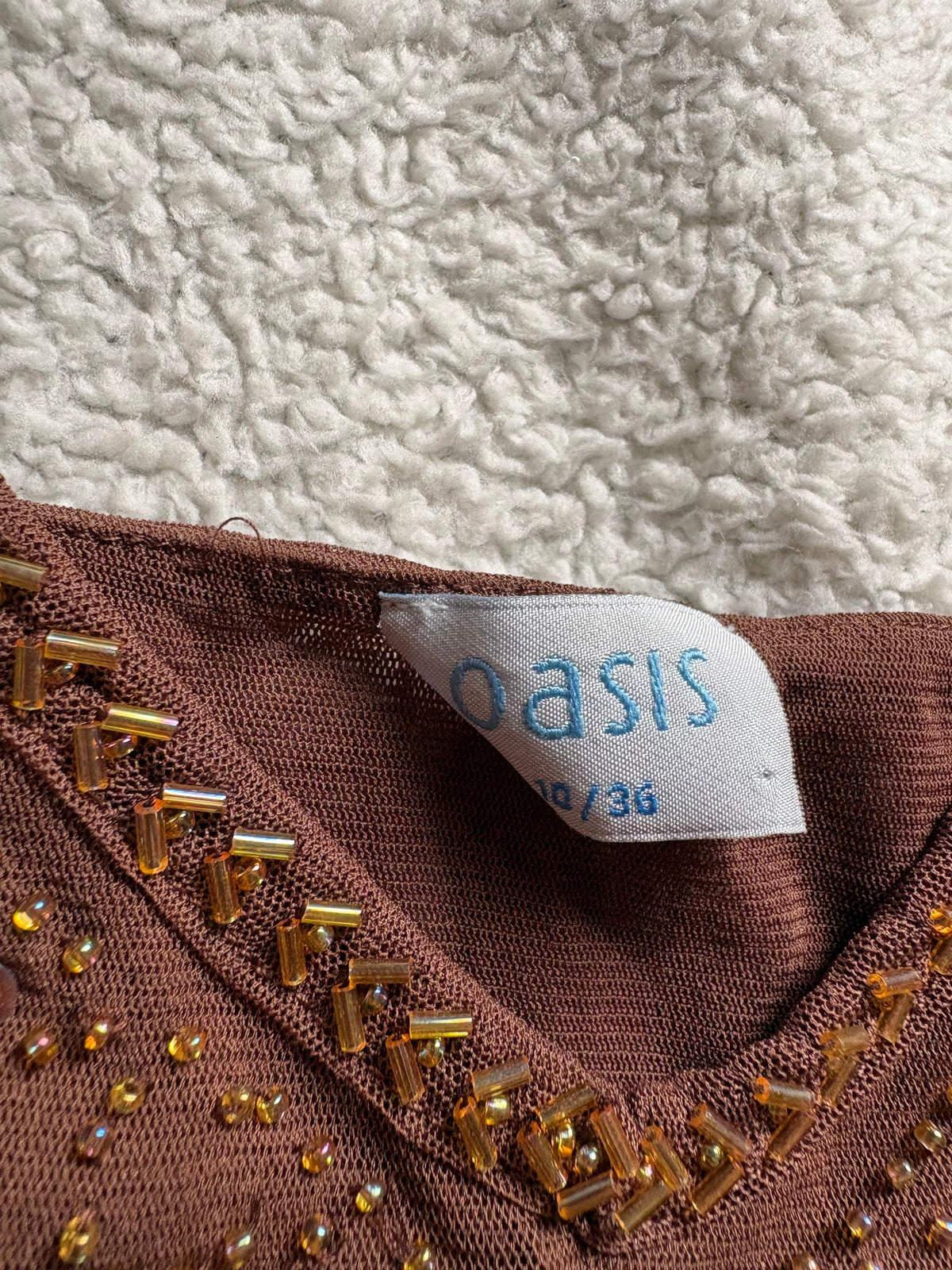 Brown Cami with Gold Beaded Details.