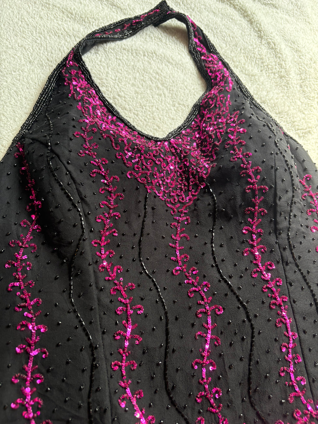 Silk Halter-Neck with pink beaded details