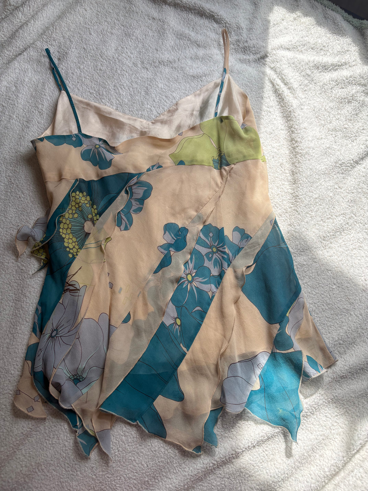 Asymmetric Floral Beige and Blue Cami