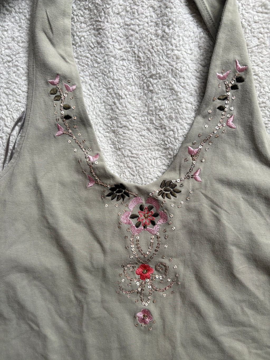 Sage green Halterneck Top with embroidery details