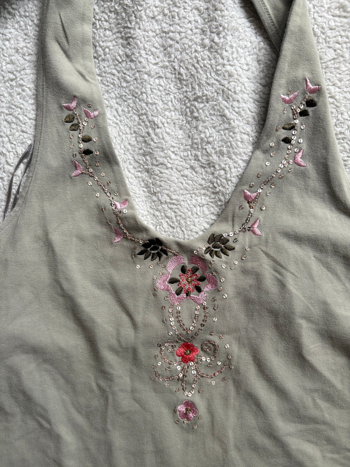 Sage green Halterneck Top with embroidery details