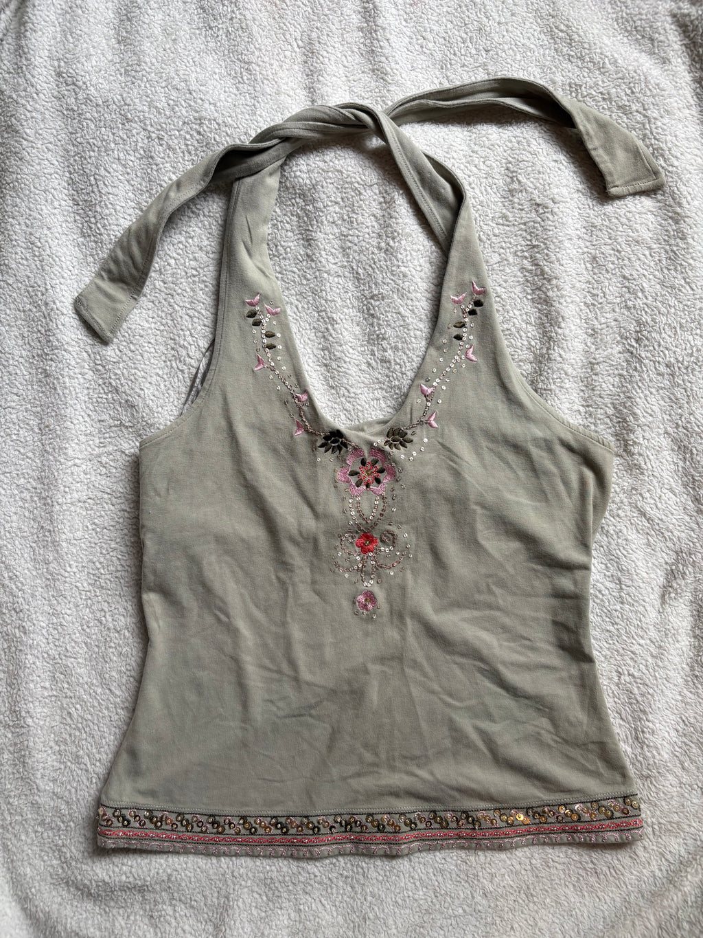 Sage green Halterneck Top with embroidery details