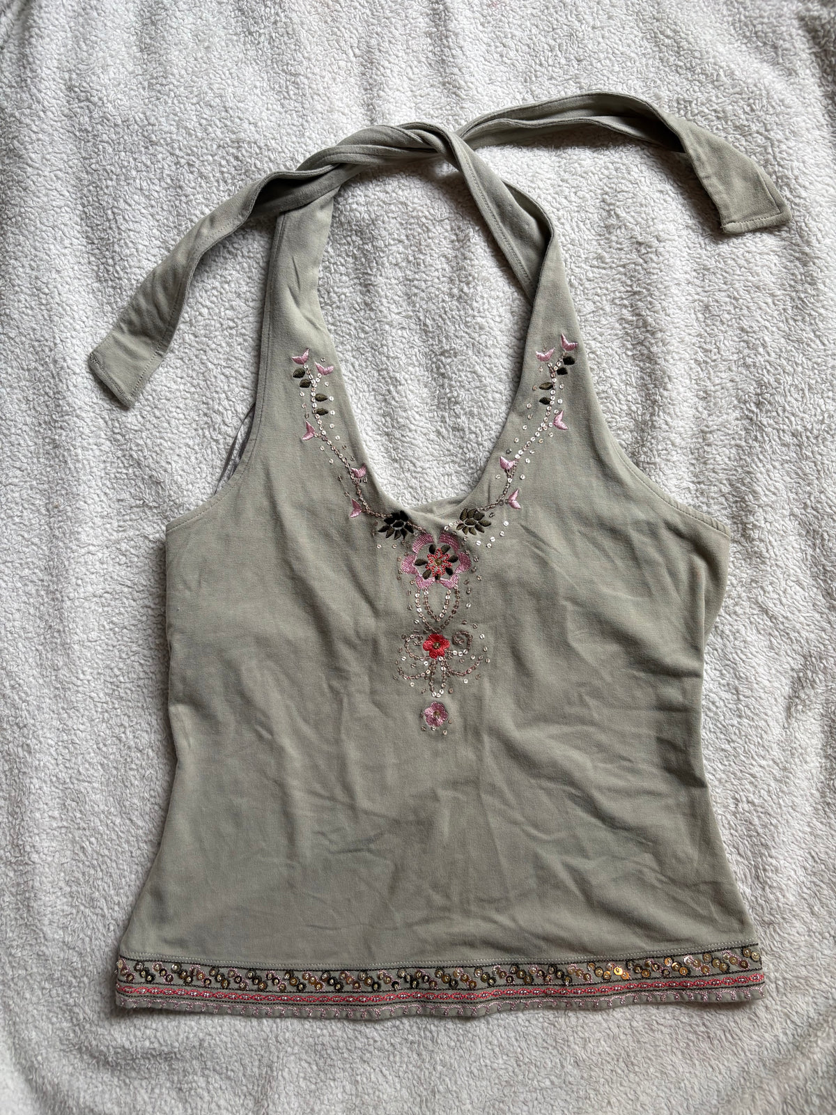 Sage green Halterneck Top with embroidery details