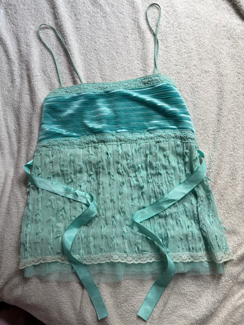Turquoise beaded cami with tie back detail