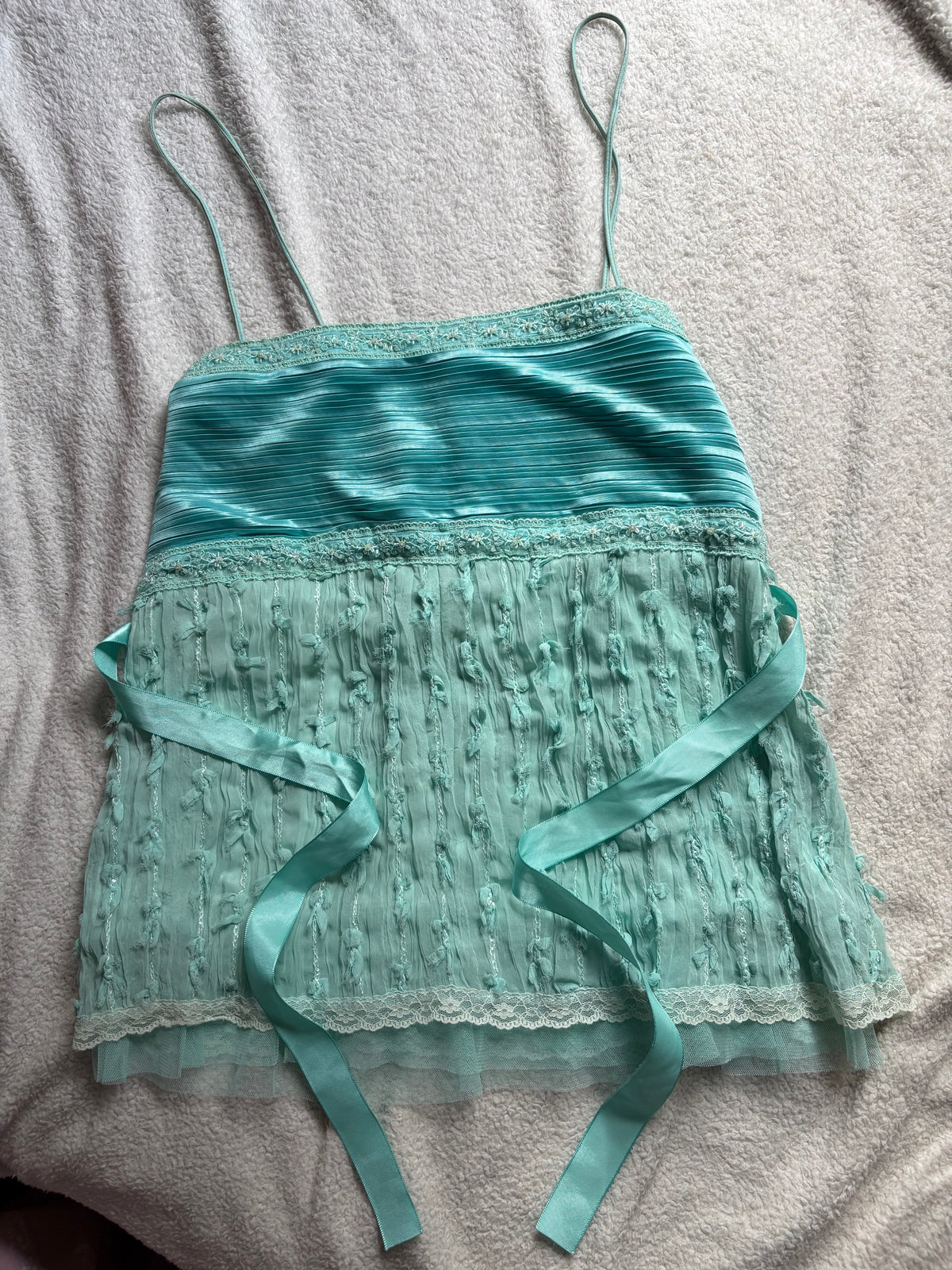 Turquoise beaded cami with tie back detail