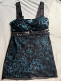 Turquoise Floral, Double layered sequin cami