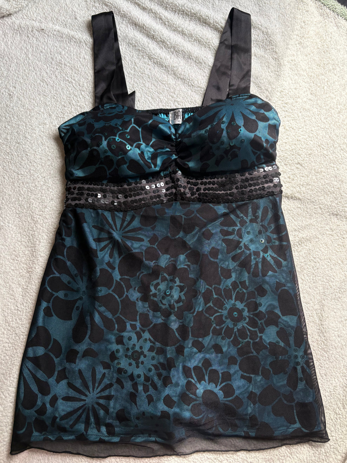 Turquoise Floral, Double layered sequin cami
