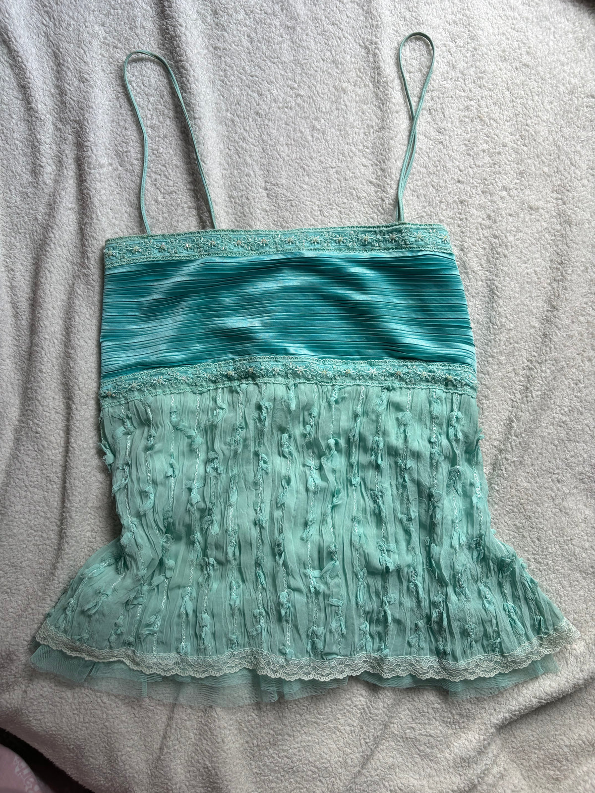 Turquoise beaded cami with tie back detail