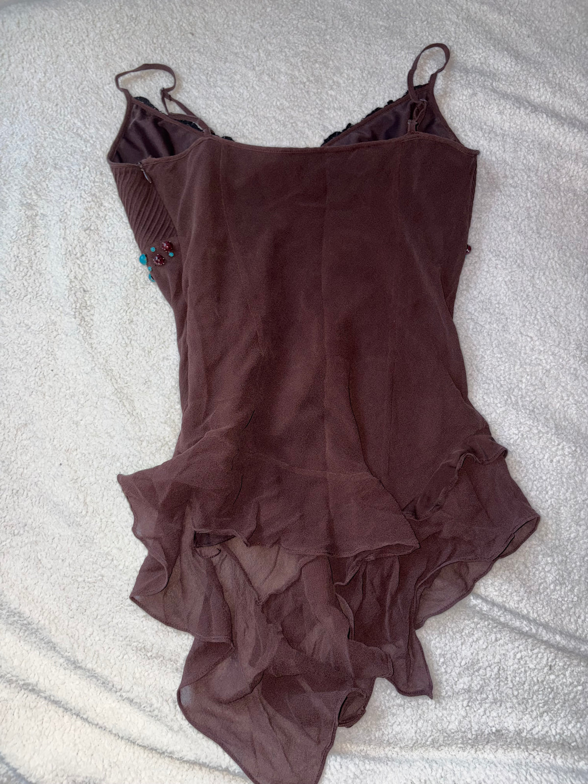 Silk Brown Karen millen Asymmetrical Cami Top with Bead Details
