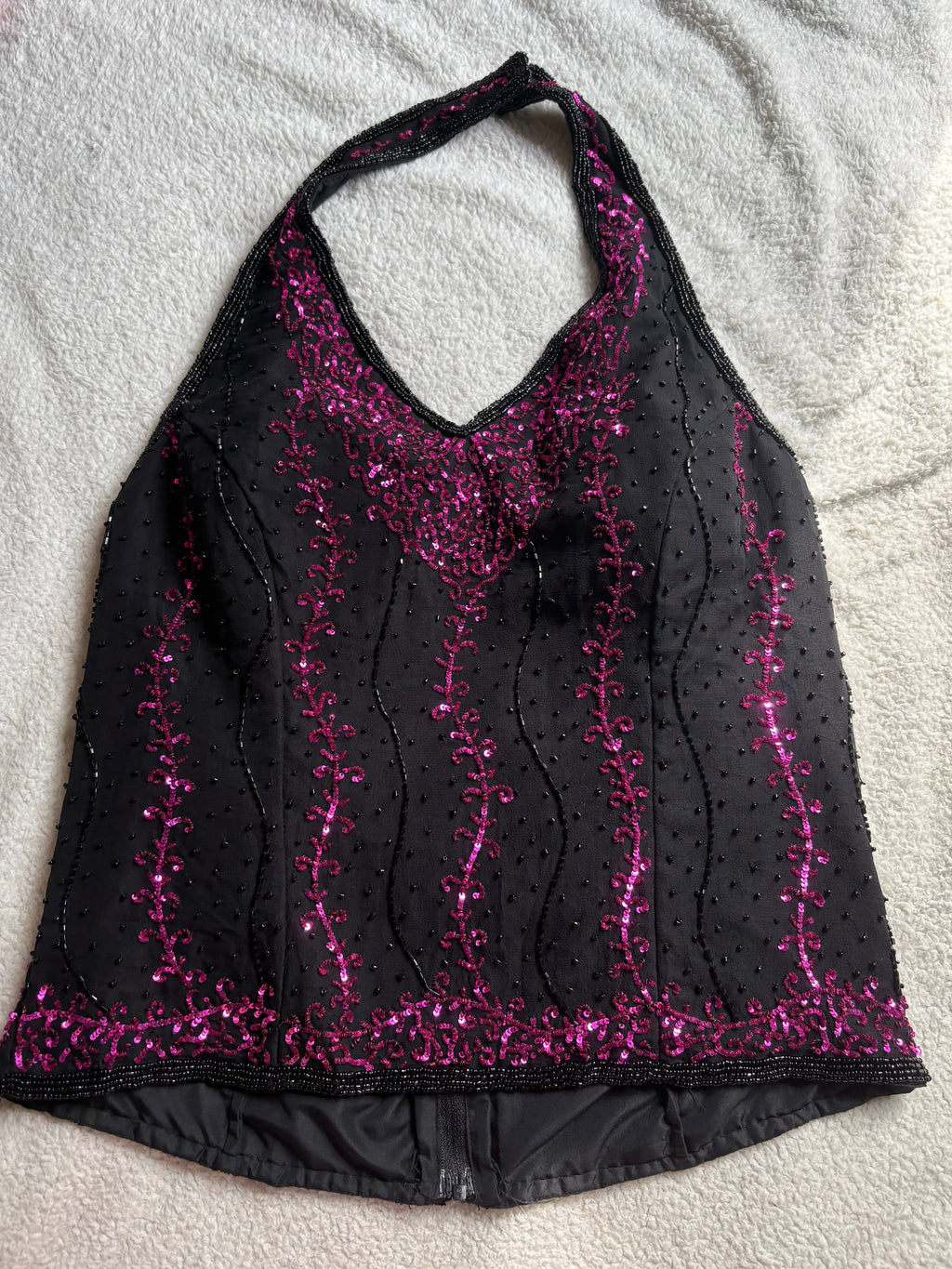 Silk Halter-Neck with pink beaded details