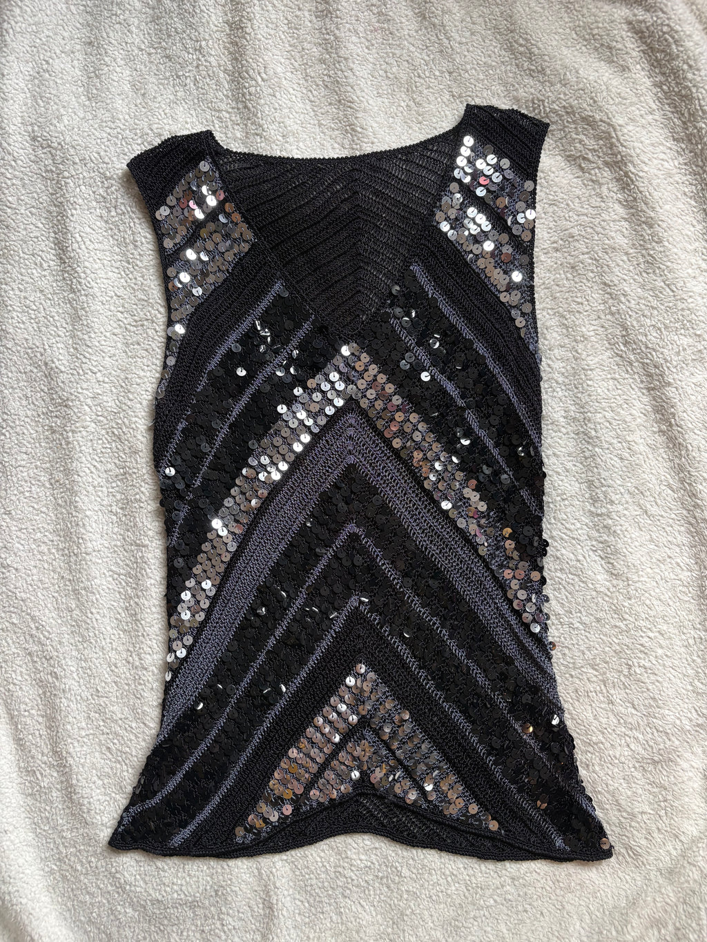 Navy Crochet Sequin Vest top