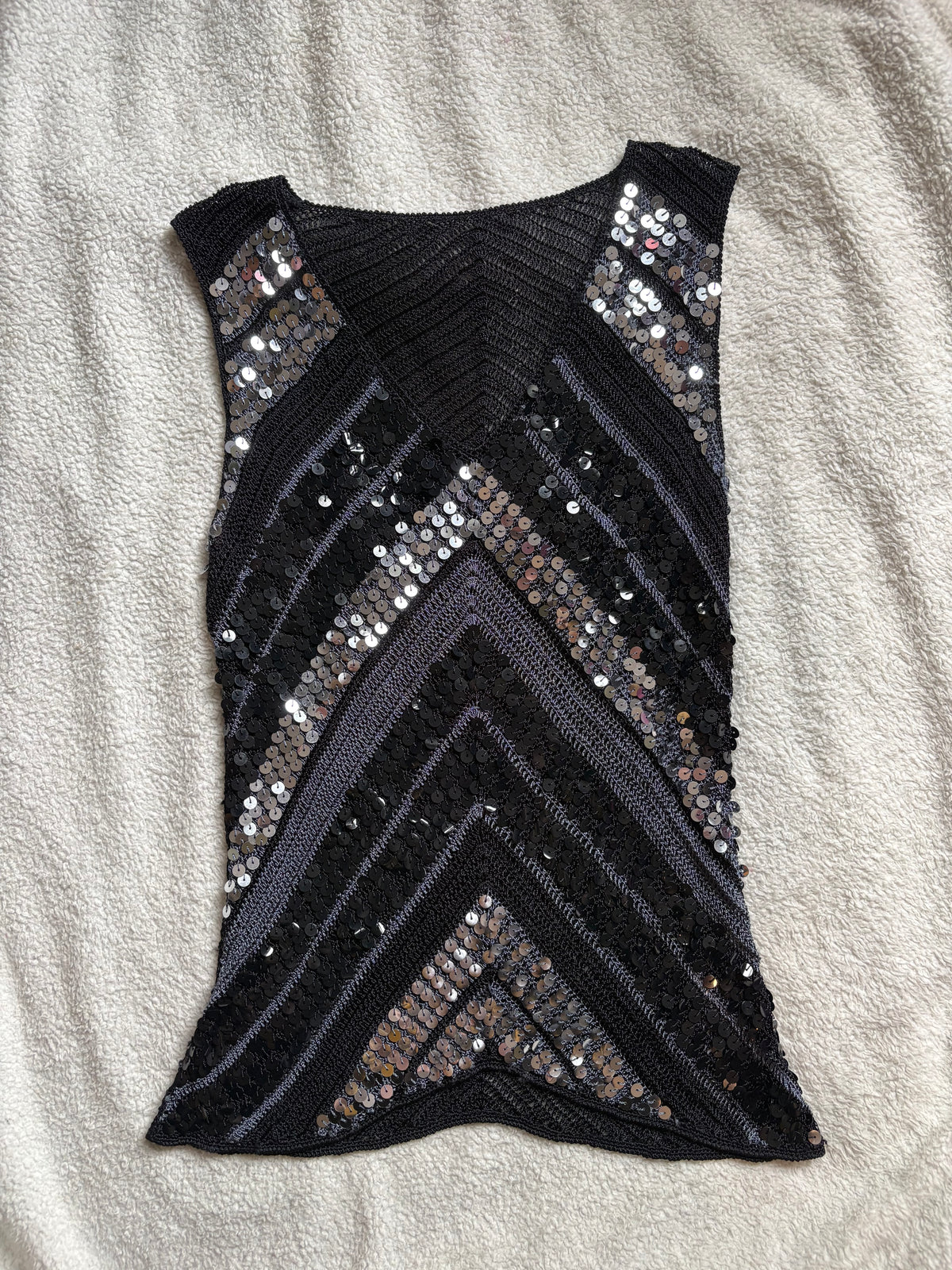 Navy Crochet Sequin Vest top