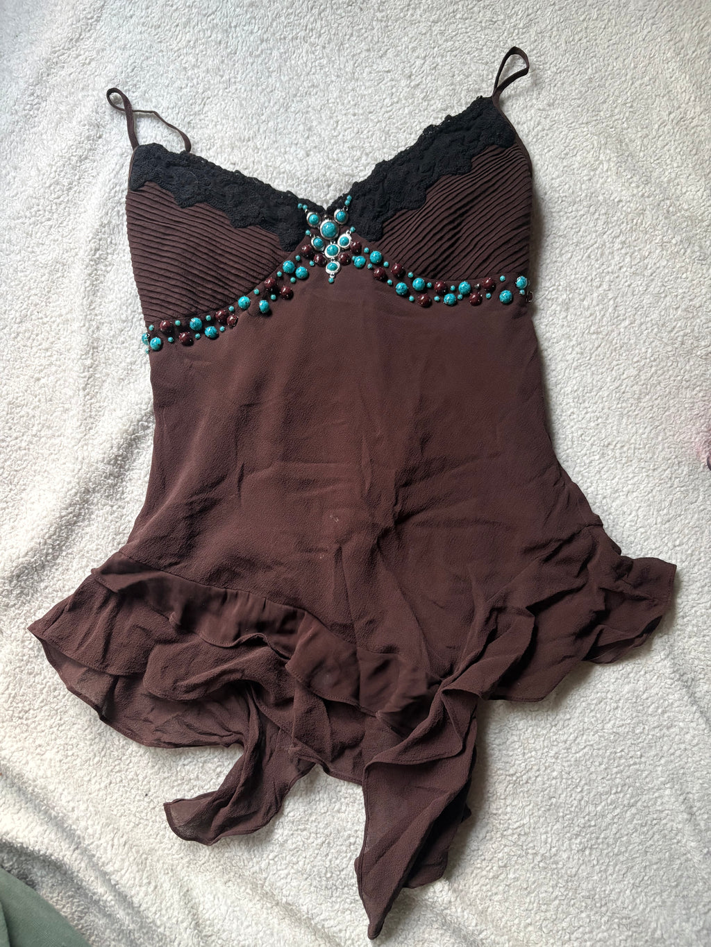 Silk Brown Karen millen Asymmetrical Cami Top with Bead Details