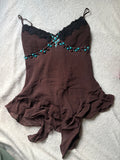 Silk Brown Karen millen Asymmetrical Cami Top with Bead Details