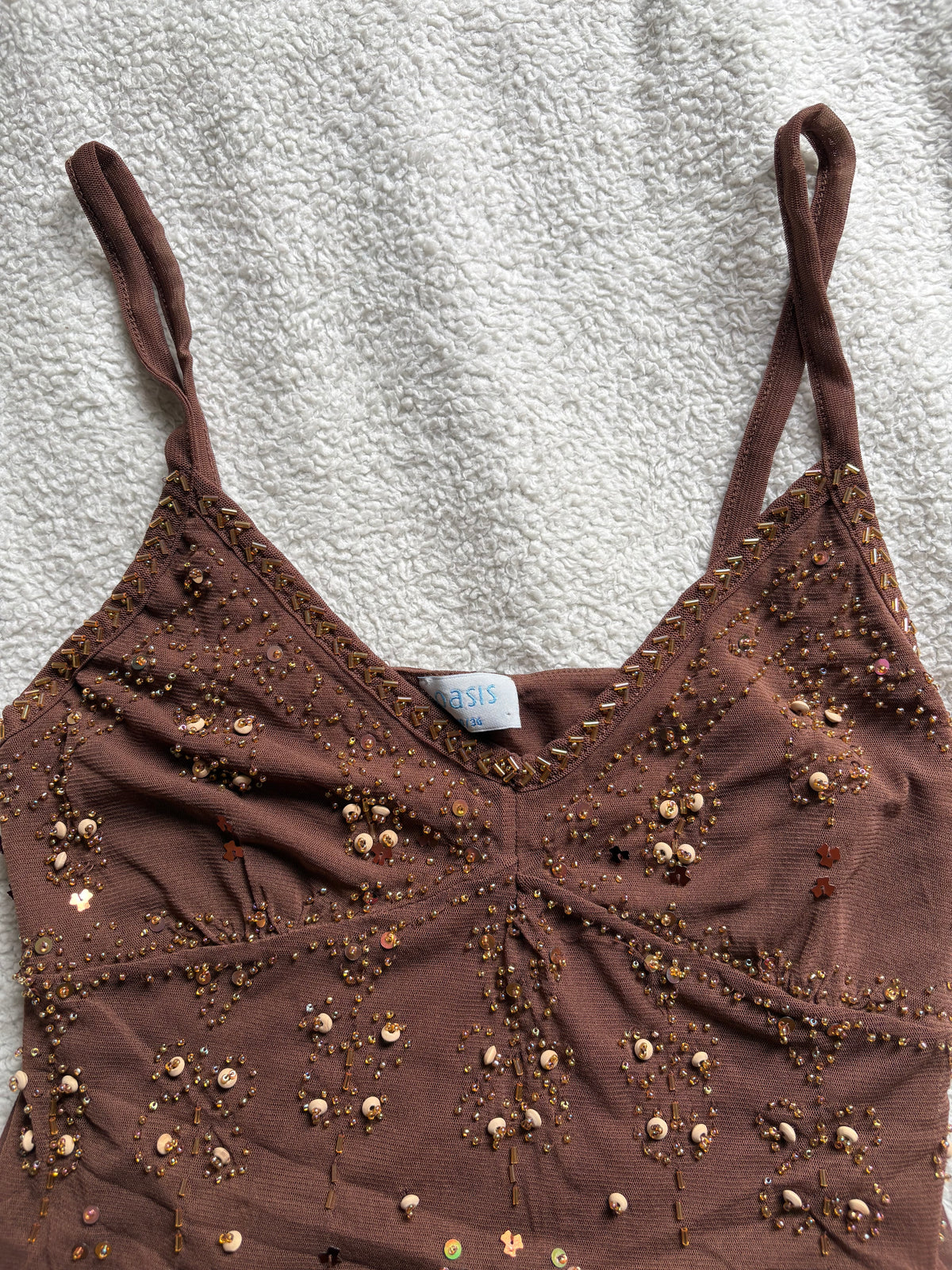 Brown Cami with Gold Beaded Details.
